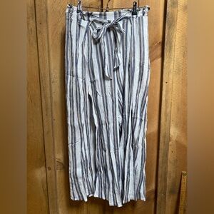 Simplee Striped Wide Split Leg Palazzo Pants Womens Large Tie‎ Waist Boho Beach